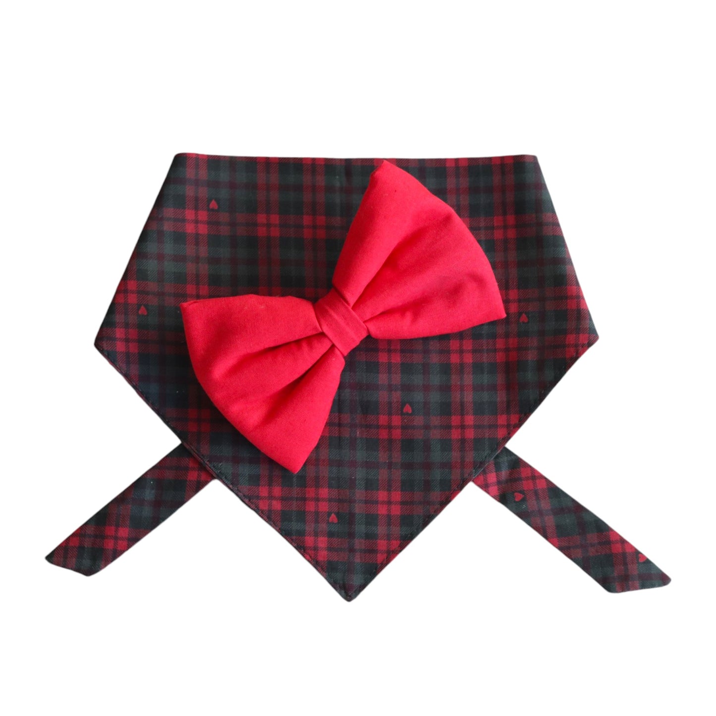 Festive Red Plaid with Mini Hearts Combo - Bow Tie & Bandana