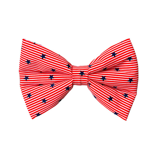 Red and White striped Dog Collar Bow Tie with cute Black Stars