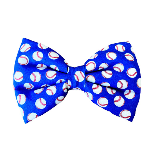 Blue Dog Collar Bow Tie with Cute Baseball Prints - All Star Pup