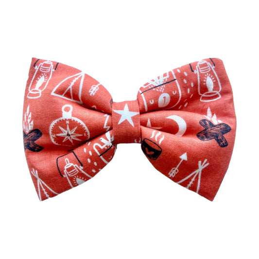 Dusty Orange Adventure Dog Collar Bow Tie with Cute Camping Prints