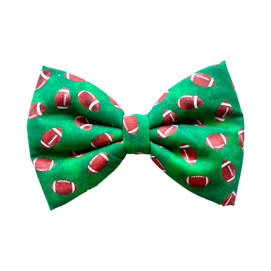 Green Football Dog Collar Bow Tie