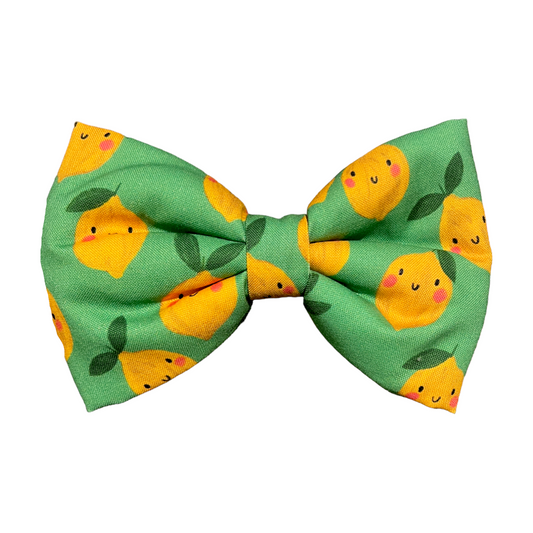 Vibrant Green Dog Collar Bow Tie with Cute Yellow lemons