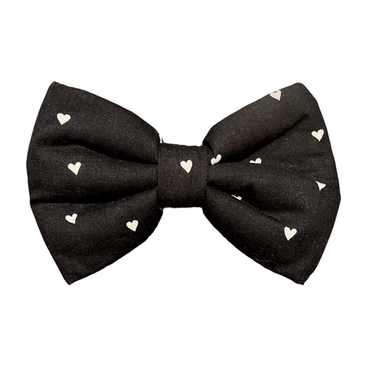 Sophisticated Black and White Hearts Dog Collar Bow Tie