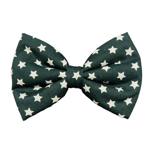 Elegant Dark Green Dog Collar Bow Tie with White Stars