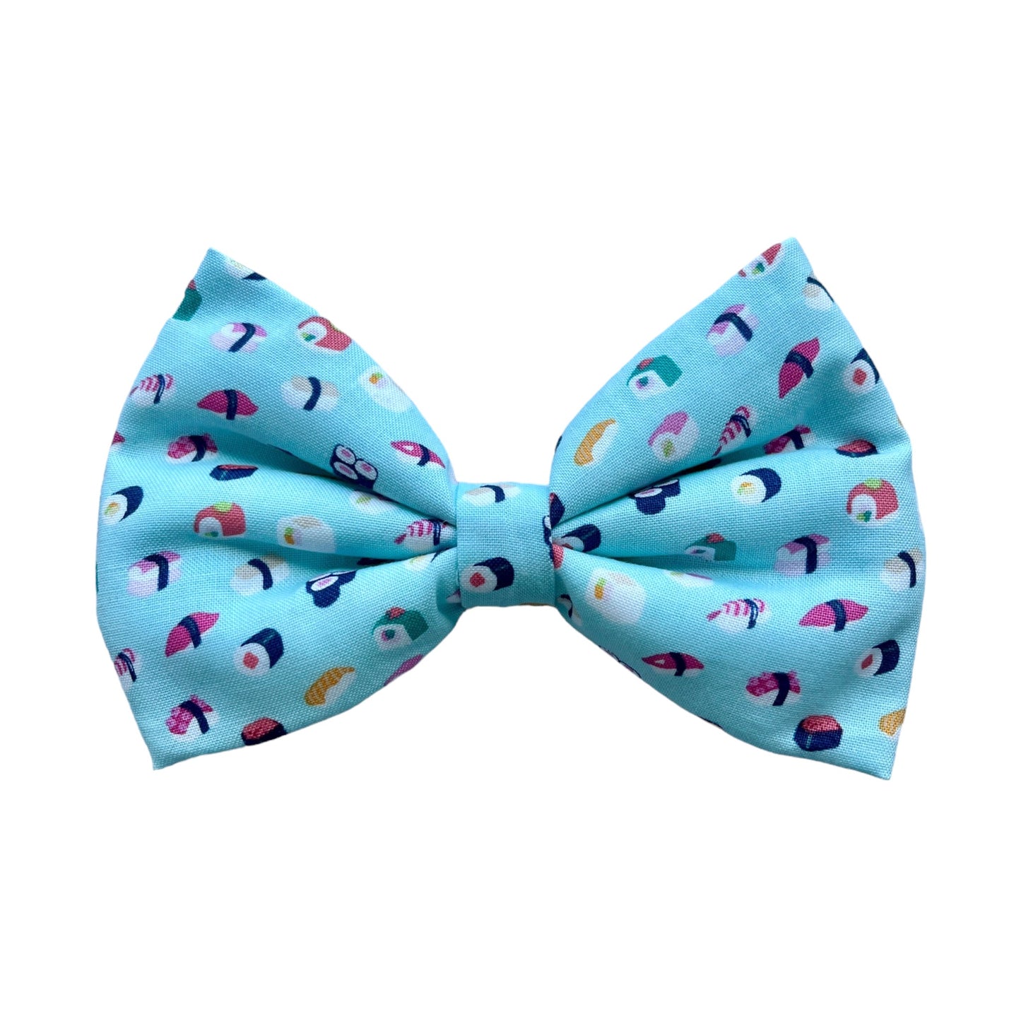 Pastel Blue Dog Collar Bow Tie with Cute Sushi Prints