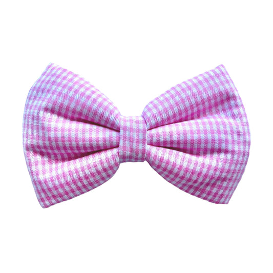 Pink Gingham Dog Collar Bow Tie