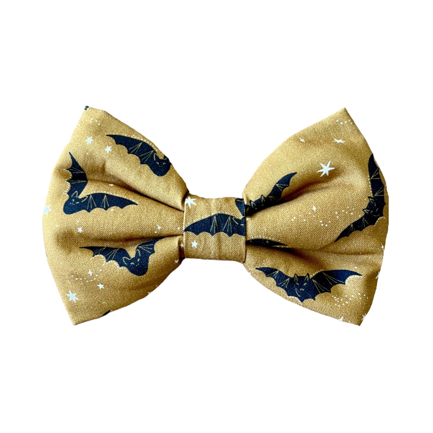 Harvest Gold Dog Collar Bow Tie with Black Bats & White Stars