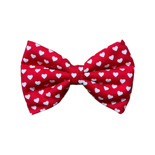 Red Dog Collar Bow Tie with Cute White Hearts