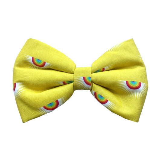 Yellow & Rainbow Prints Dog Collar Bow Tie