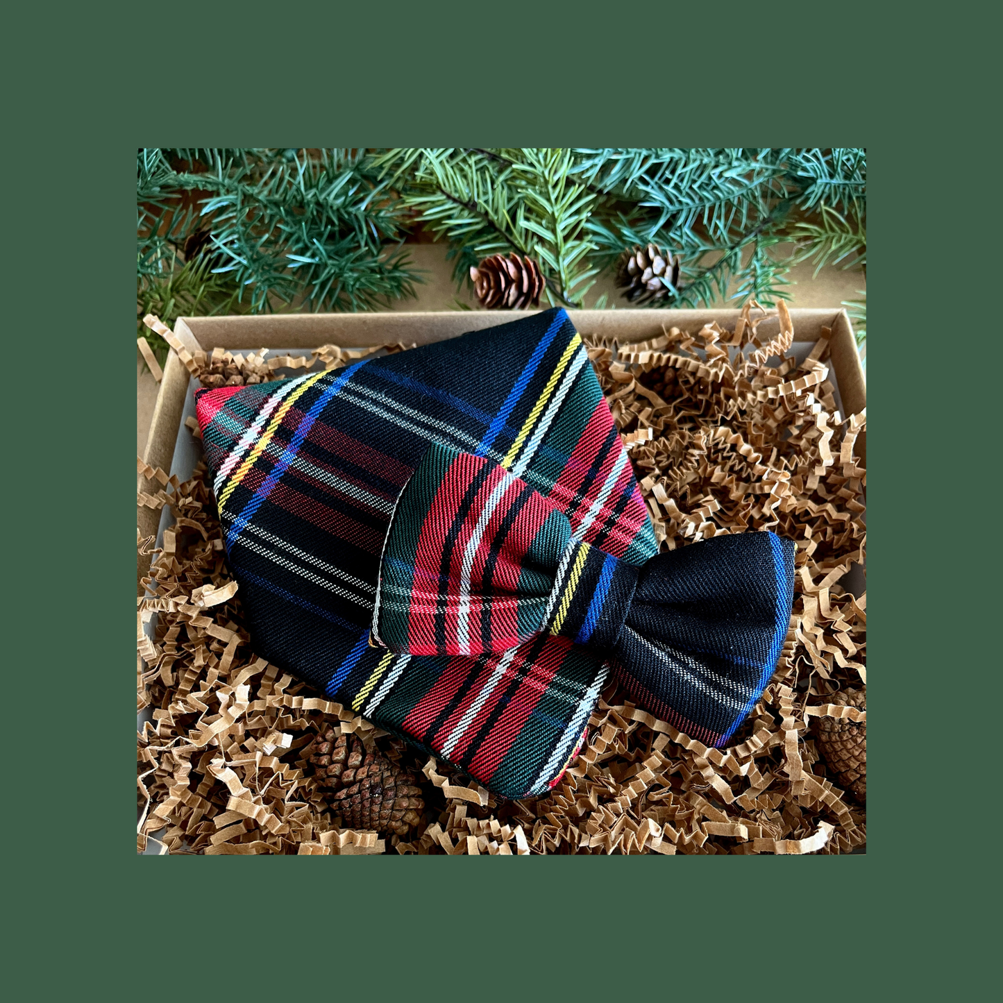 Christmas Black & Red Scottish Tartan Plaid Bandana & Matching Bow Tie