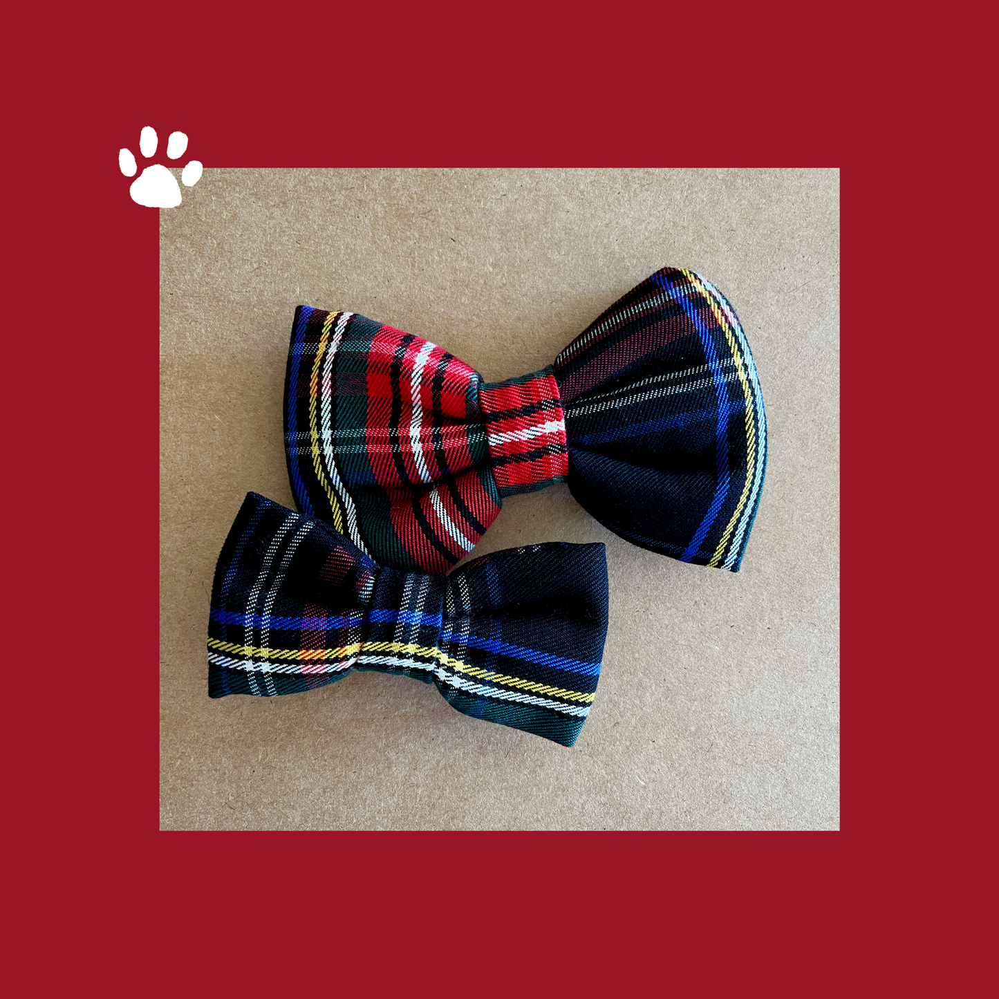 Festive Scottish Black & Red Tartan Plaid Dog Collar Bow Tie