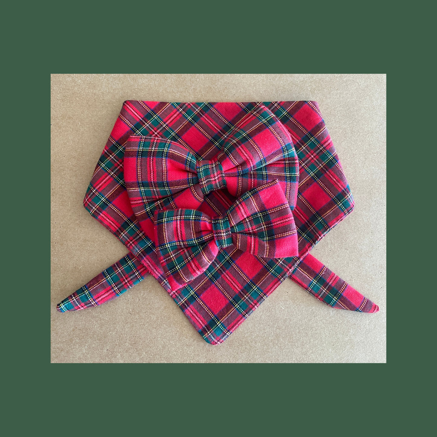 Classic Red & Green Christmas Tartan Plaid Dog Collar Bow Tie & Matching Bandana