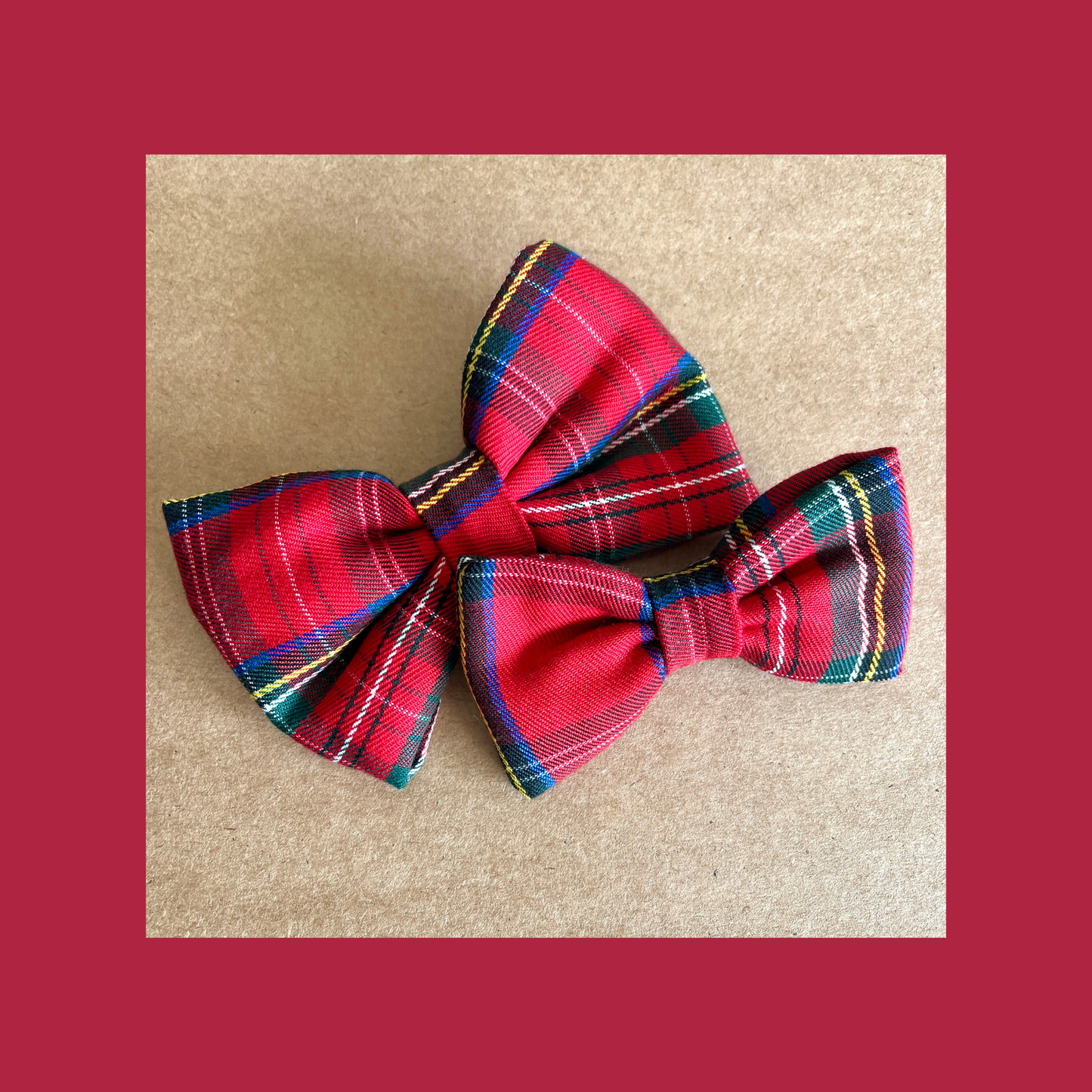 Festive Scottish Red Tartan Plaid Dog Collar Bow Tie