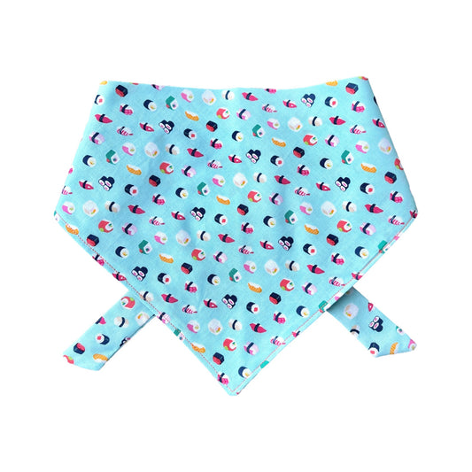 Pastel Blue Dog Bandana with Cute Sushi Prints