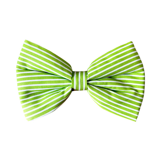 Lime Green and White Stripes Dog Collar Bow Tie