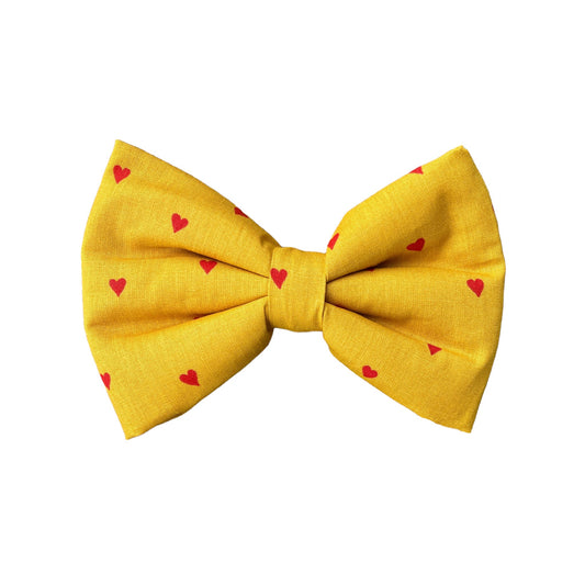 Honey Gold Dog Collar Bow Tie with Red Hearts