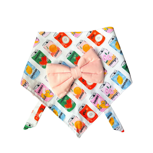 Summer Soda Dog Bandana & Blush Pink Dog Collar Bow Tie - Pop Art Combo