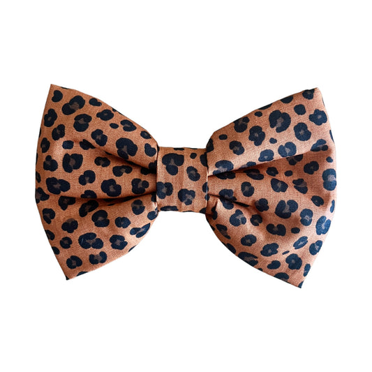 Elegant Brown & Black Animal Print Dog Collar Bow Tie