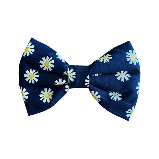 Navy Blue Dog Collar Bow Tie with Cute Daisy Flowers
