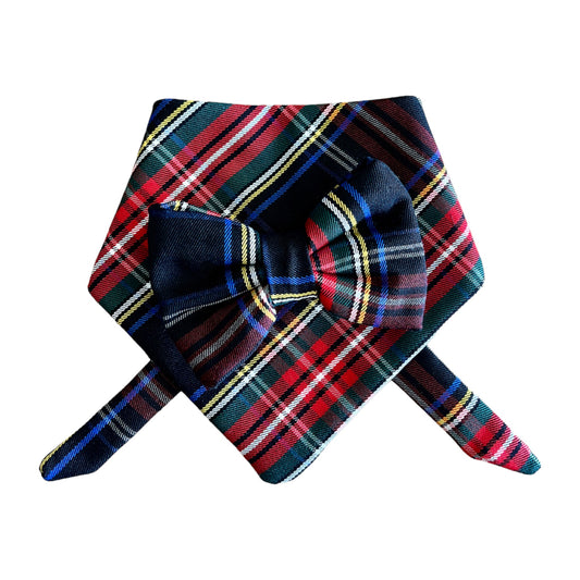 Christmas Black & Red Scottish Tartan Plaid Bandana & Matching Bow Tie