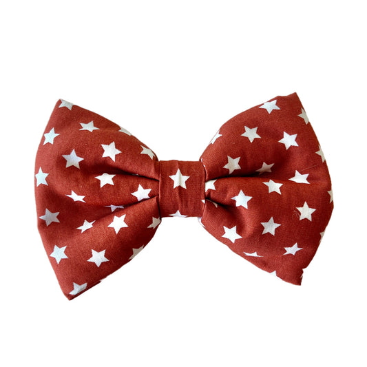 Classic Brown and White Stars Dog Collar Bow Tie