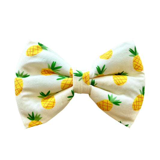 White Dog Collar Bow Tie with Cute Pineapples