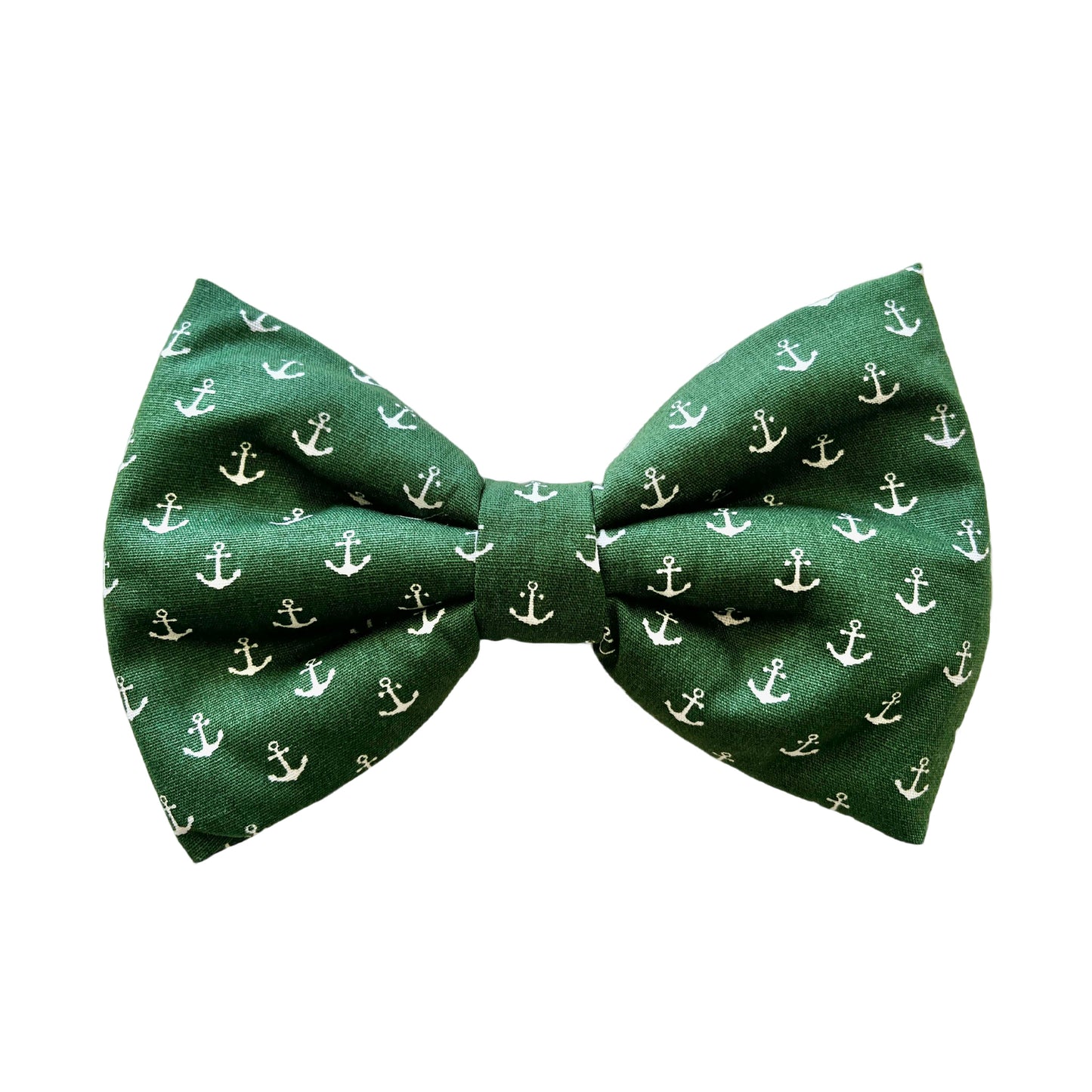 Nautical-Inspired Green and White Anchors Dog Collar Bow Tie