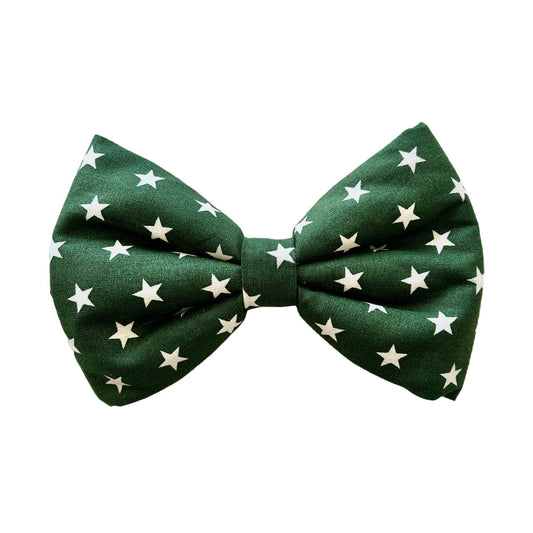 Festive Green Dog Collar Bow Tie with White Stars