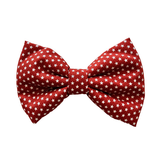 Festive Chestnut Dog Collar Bow Tie with White Mini Stars